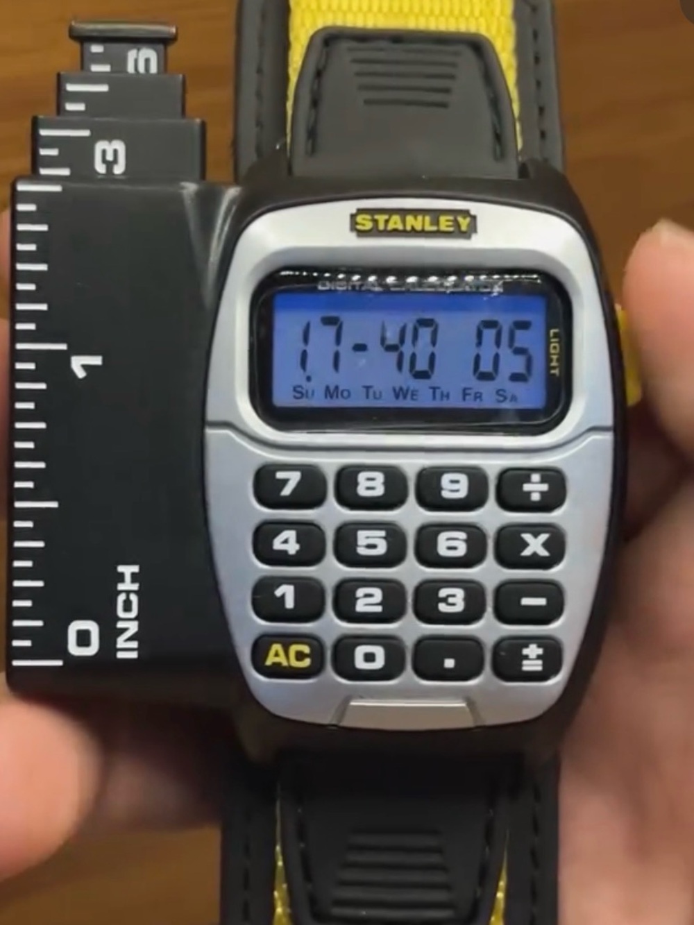 Stanley Black and Yellow Wrist Calculator Watch with Ruler